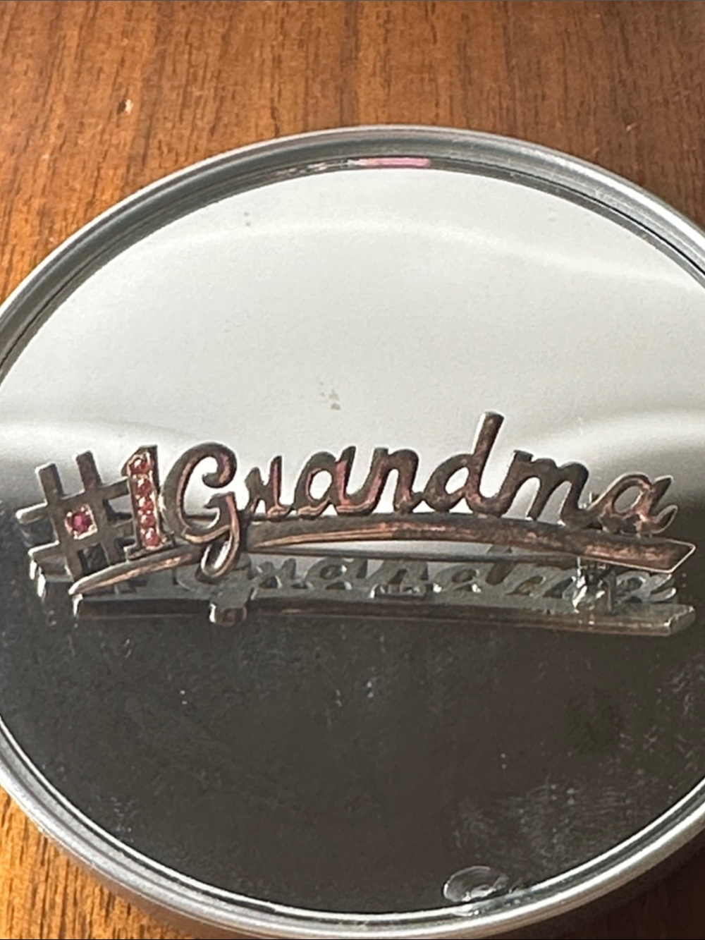 Vintage LIA “#1 Grandma”Script Brooch Pin in Silver with Pink Rhinestones
